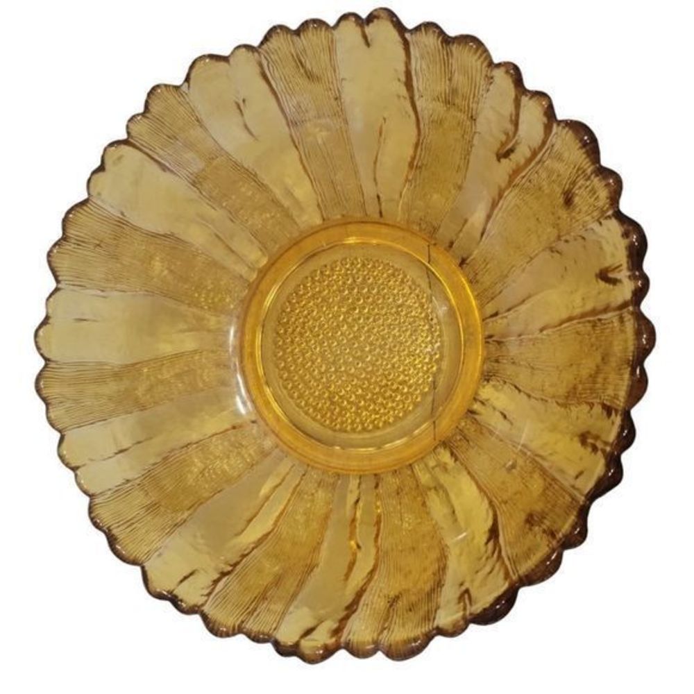 Vintage‎ Amber Honey Gold Glass Bowl  Floral Anchor Hocking Embossed